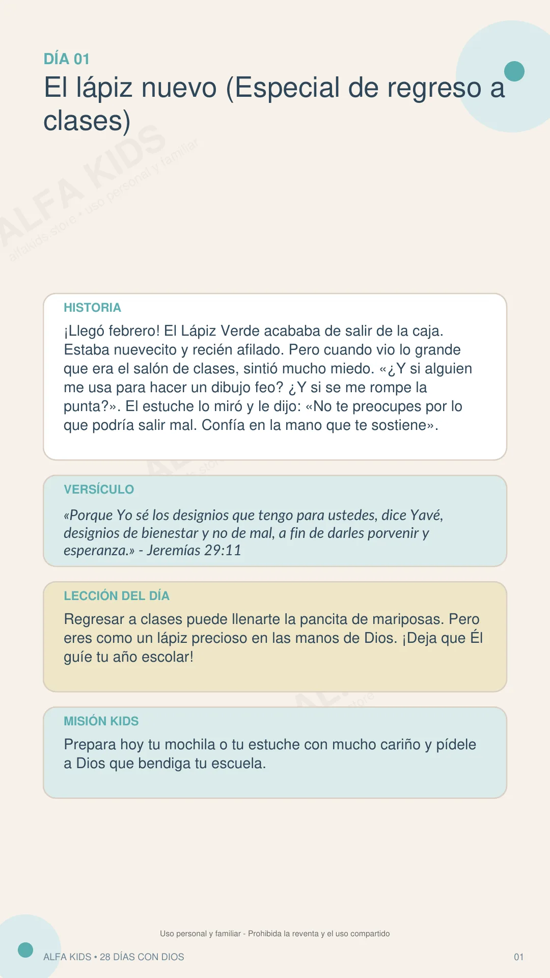 Página real de Alfa Kids ES-LATAM con historia, versículo, lección y Misión Kids